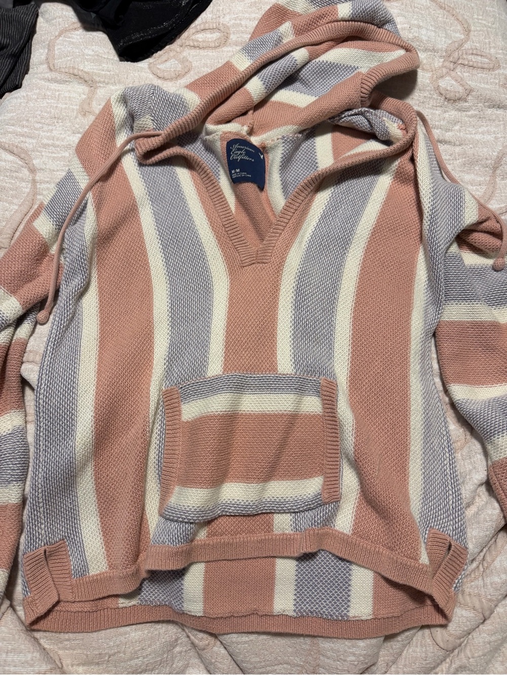 Striped Hooded Knit Sweater – Blush, Cream & Lavender